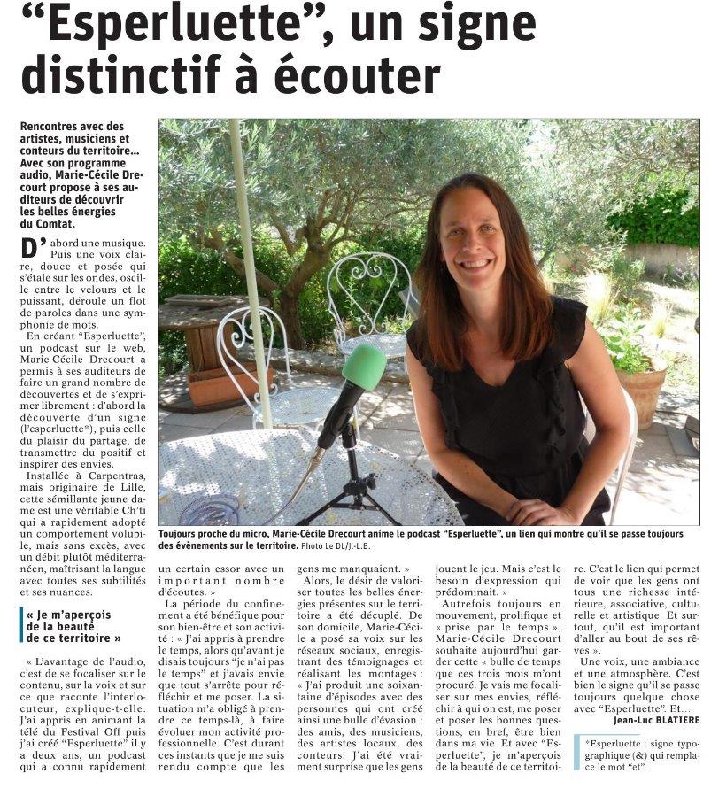 Esperluette, signe distinctif à écouter - Vaucluse Matin 2020